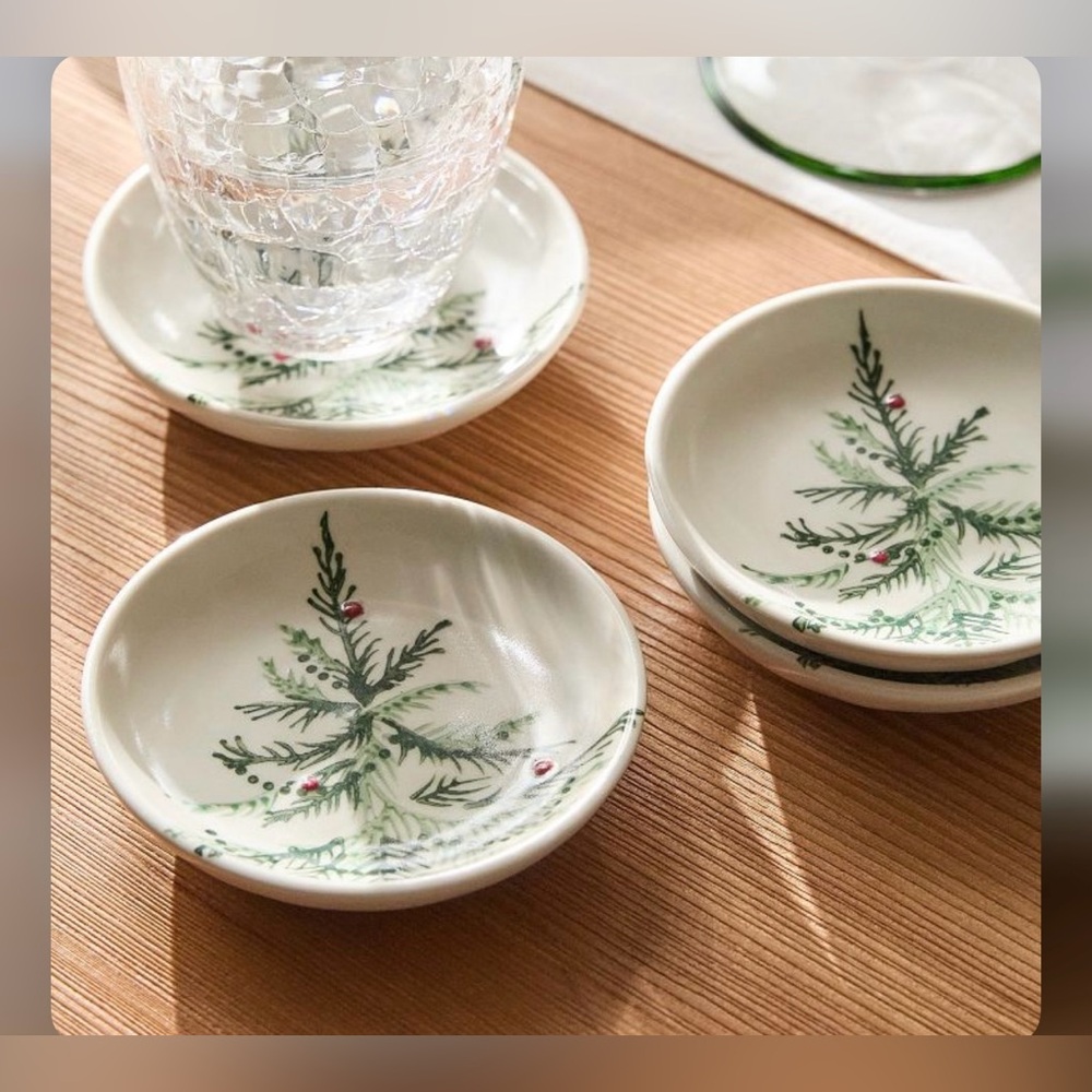 West Elm Tannenbaum Holly stoneware coasters set